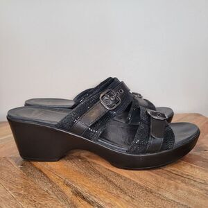 Dansko Jessie Womens Black Lizard Double Strap Clog Sandals Size 10.5-11